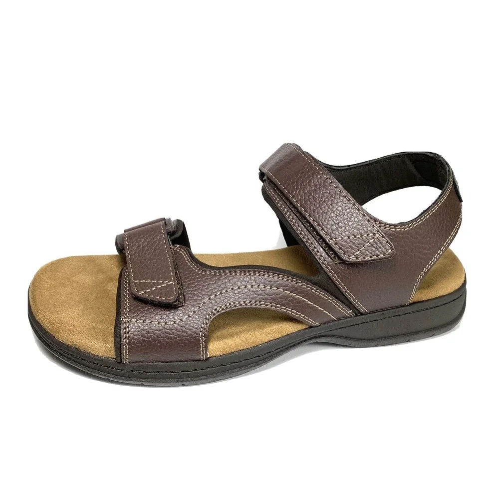 Dr. Scholl's Penn Mens Brown Leather Adjustable Sandals Ankle Strap Comfort 10 M
